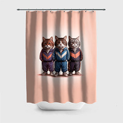 Шторка для душа Три полосатых кота в спортивных костюмах пацана, цвет: 3D-принт