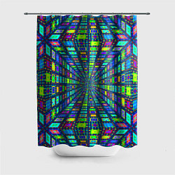 Шторка для душа Абстрактный узор коридор из разноцветных квадратов, цвет: 3D-принт