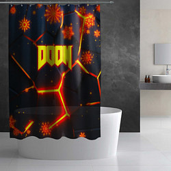 Шторка для душа Doom плиты лого в огне, цвет: 3D-принт — фото 2