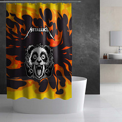 Шторка для душа Metallica рок панда и огонь, цвет: 3D-принт — фото 2
