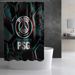 Шторка для душа PSG FC в стиле glitch на темном фоне, цвет: 3D-принт — фото 2