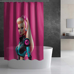 Шторка для душа Кукла Барби - киберпанк, цвет: 3D-принт — фото 2