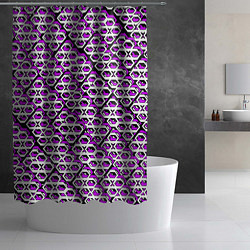 Шторка для душа Фиолетово-белый узор на чёрном фоне, цвет: 3D-принт — фото 2