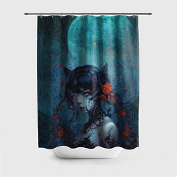 Шторка для душа Готическая девушка-кошка под луной, цвет: 3D-принт