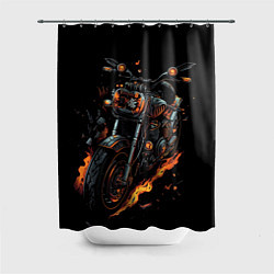 Шторка для душа Темный мотоцикл на черном фоне, цвет: 3D-принт