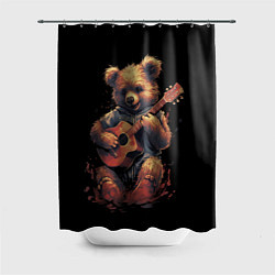 Шторка для душа Большой плюшевый медведь играет на гитаре, цвет: 3D-принт