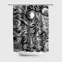 Шторка для душа Черные и белые абстрактные узоры, цвет: 3D-принт