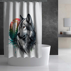Шторка для душа Портрет волка на фоне природы, цвет: 3D-принт — фото 2