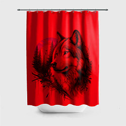 Шторка для душа Рисунок волка на красном, цвет: 3D-принт
