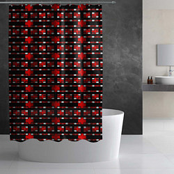 Шторка для душа Красные и белые кирпичики на чёрном фоне, цвет: 3D-принт — фото 2