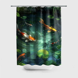 Шторка для душа Рыбки Кои плавают в пруду, цвет: 3D-принт
