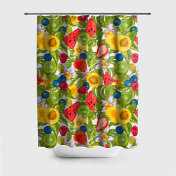 Шторка для душа Фрукты на цветочном фоне, цвет: 3D-принт
