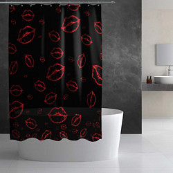 Шторка для душа Паттерн красные губы на черном - lips red, цвет: 3D-принт — фото 2