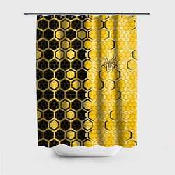 Шторка для душа Киберпанк соты шестиугольники жёлтый и чёрный с па, цвет: 3D-принт