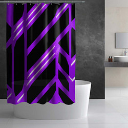 Шторка для душа Чёрно-белые полосы на фиолетовом фоне, цвет: 3D-принт — фото 2