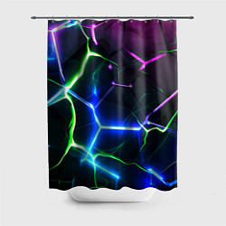 Шторка для душа Микс из разломленных плит и неоновое свечения, цвет: 3D-принт
