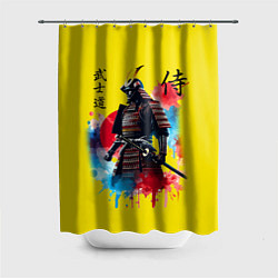 Шторка для душа Японский самурай - акварель Япония, цвет: 3D-принт