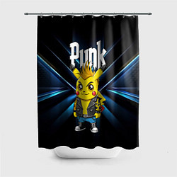 Шторка для душа Пикачу панк в косухе, цвет: 3D-принт