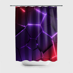 Шторка для душа Красно-фиолетовые неоновые плиты в разломе, цвет: 3D-принт