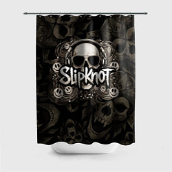 Шторка для душа Slipknot на фоне черепа в очках и наушниках, цвет: 3D-принт