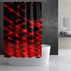 Шторка для душа Красные абстрактные полосы на чёрном фоне, цвет: 3D-принт — фото 2