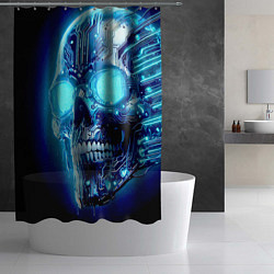 Шторка для душа Neon cyber skull - ai art, цвет: 3D-принт — фото 2
