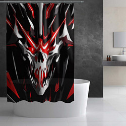 Шторка для душа Абстрактный белый череп и красные полосы, цвет: 3D-принт — фото 2