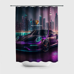 Шторка для душа Porshe night city, цвет: 3D-принт