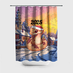 Шторка для душа Новогодняя змейка 2025, цвет: 3D-принт