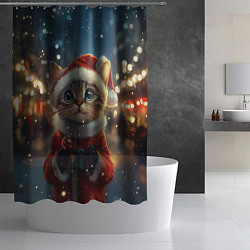 Шторка для душа Новогодний милый котенок на улице, цвет: 3D-принт — фото 2
