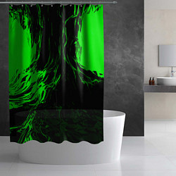 Шторка для душа Зелёная энергия на чёрном фоне, цвет: 3D-принт — фото 2