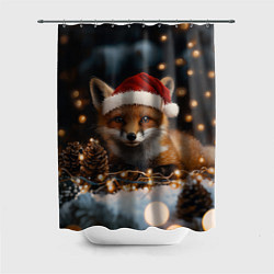 Шторка для душа Лисица в новогодней шапочке, цвет: 3D-принт