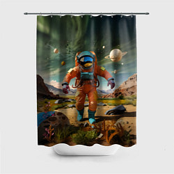 Шторка для душа Космонавт в оранжевом костюме, цвет: 3D-принт