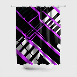 Шторка для душа Фиолетово-белые линии на чёрном фоне, цвет: 3D-принт