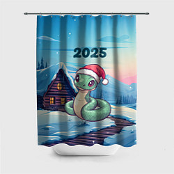 Шторка для ванной Новый год змейка 2025