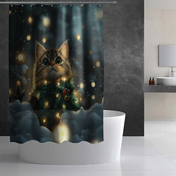Шторка для душа Котенок в новогодней елке, цвет: 3D-принт — фото 2