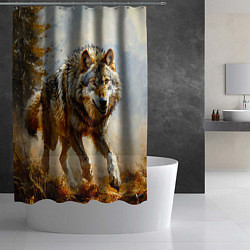 Шторка для душа Волк в осеннем лесу, цвет: 3D-принт — фото 2