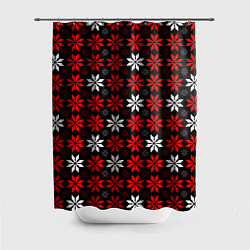 Шторка для душа Red and white stars on a black background, цвет: 3D-принт