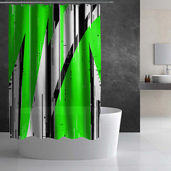 Шторка для душа Black and white vertical stripes on a green backgr, цвет: 3D-принт — фото 2