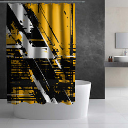 Шторка для душа Diagonal black and white stripes on a yellow backg, цвет: 3D-принт — фото 2