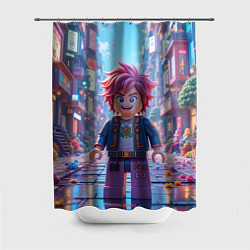 Шторка для душа Роблокс с розовыми волосами, цвет: 3D-принт