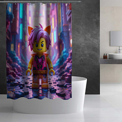 Шторка для душа Роблокс с фиолетовыми волосами, цвет: 3D-принт — фото 2