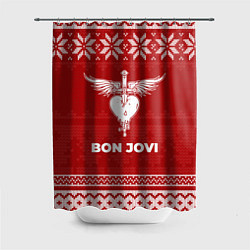 Шторка для душа Новогодний Bon Jovi, цвет: 3D-принт