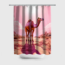 Шторка для душа Верблюд в розовой пустыне, цвет: 3D-принт