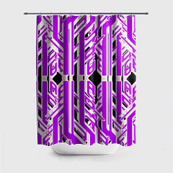 Шторка для душа Бело-фиолетовые техно полосы на чёрном фоне, цвет: 3D-принт