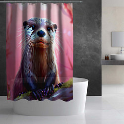 Шторка для душа Выдра в розовом цвете, цвет: 3D-принт — фото 2