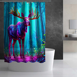 Шторка для душа Лось в сереневом свете, цвет: 3D-принт — фото 2
