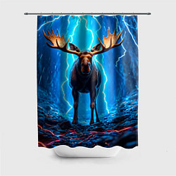 Шторка для душа Лось и молния, цвет: 3D-принт