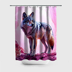 Шторка для душа Волк в розовом, цвет: 3D-принт