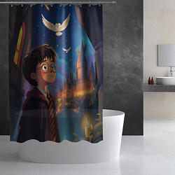 Шторка для душа Удивленный Гарри Поттер и сова, цвет: 3D-принт — фото 2